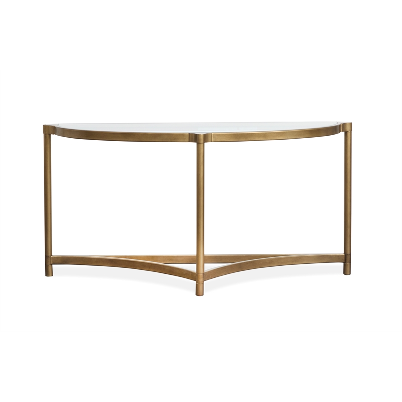 Bowery Hill Metal and Glass Demilune Sofa Table in Aged Brass & Volakas Classic