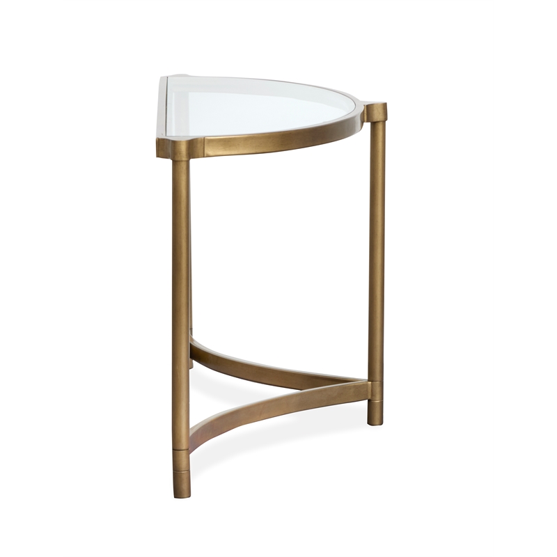 Bowery Hill Metal and Glass Demilune Sofa Table in Aged Brass & Volakas Classic