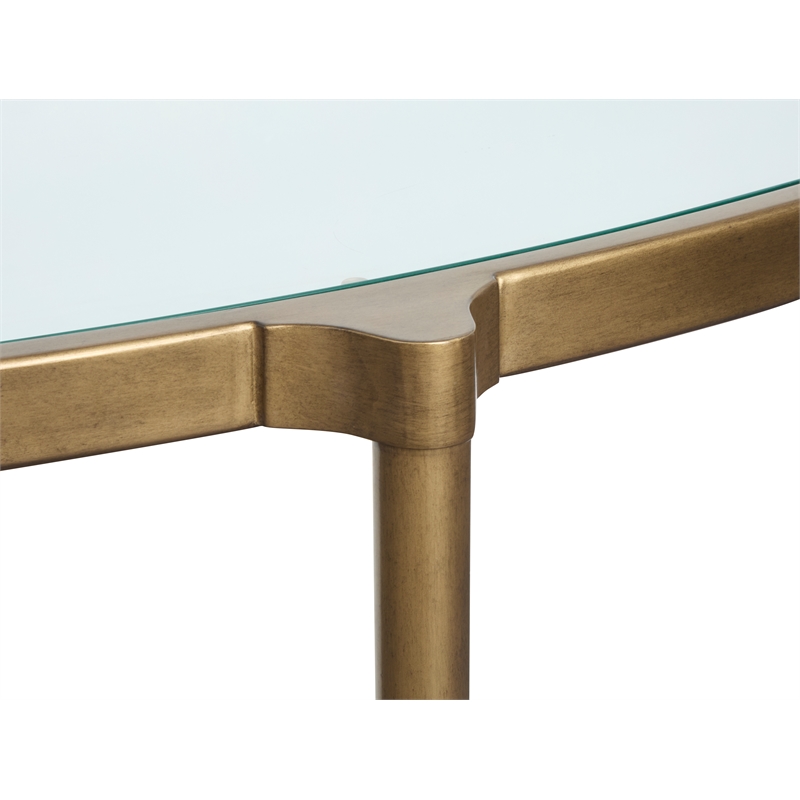Bowery Hill Metal and Glass Demilune Sofa Table in Aged Brass & Volakas Classic