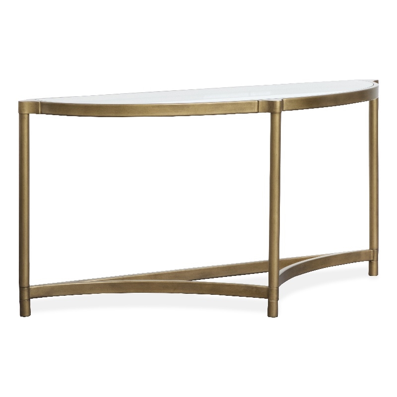 Bowery Hill Metal and Glass Demilune Sofa Table in Aged Brass & Volakas Classic