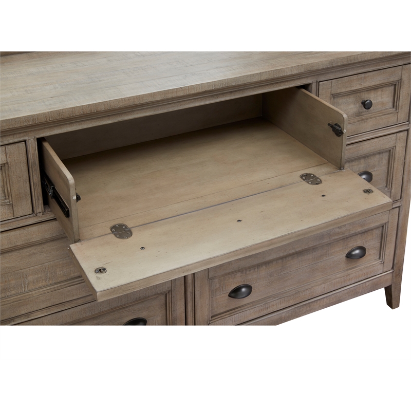 Bowery Hill Casual 7-Drawer Dresser With Landscape Mirror in Dovetail Grey