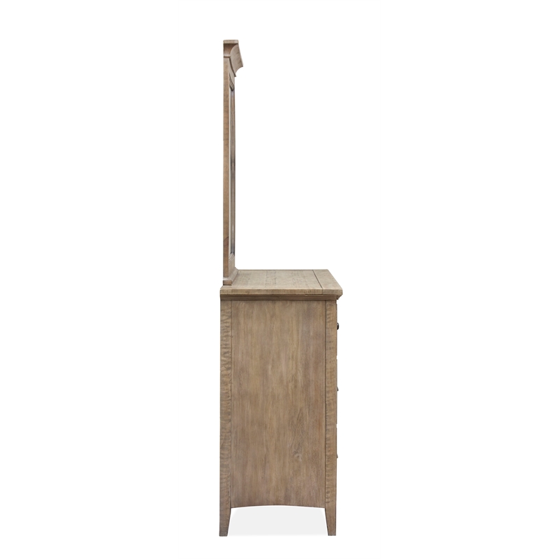 Bowery Hill Casual 7-Drawer Dresser With Landscape Mirror in Dovetail Grey