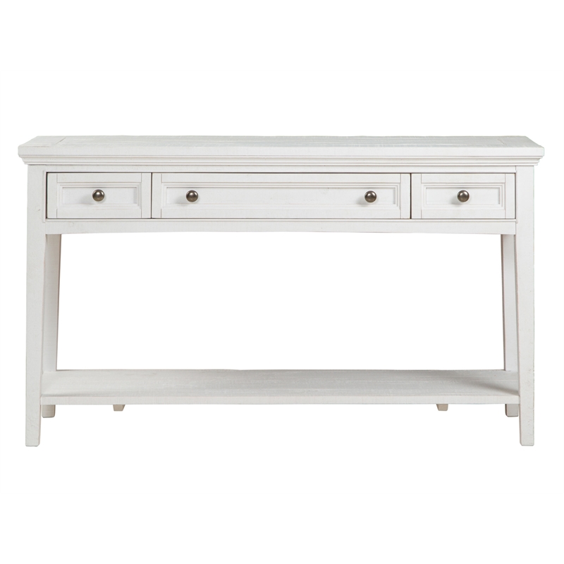 Bowery Hill Rectangular Sofa Table with 3 Drawers in Chalk White