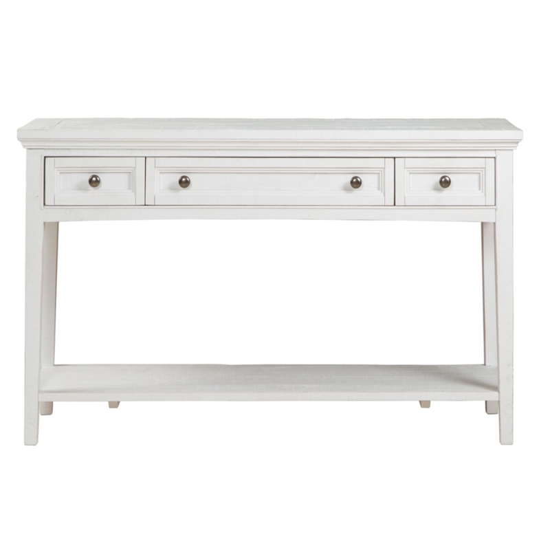 Bowery Hill Rectangular Sofa Table with 3 Drawers in Chalk White