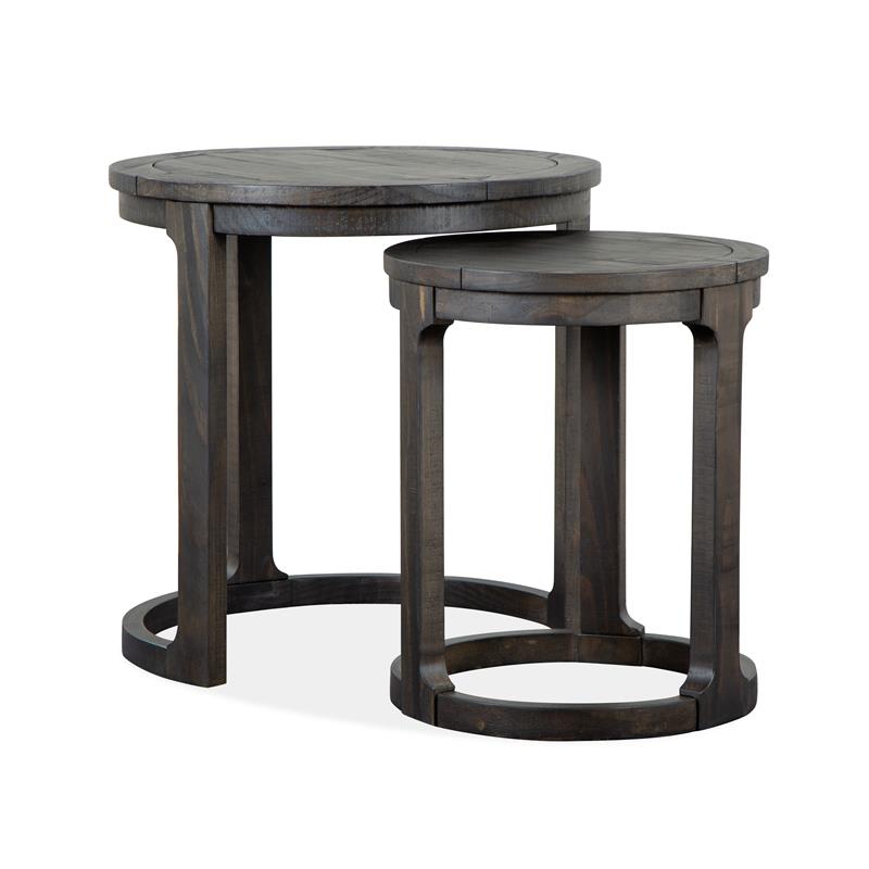 Bowery Hill Round Solid Pine Wood Nesting End Table Set in Peppercorn