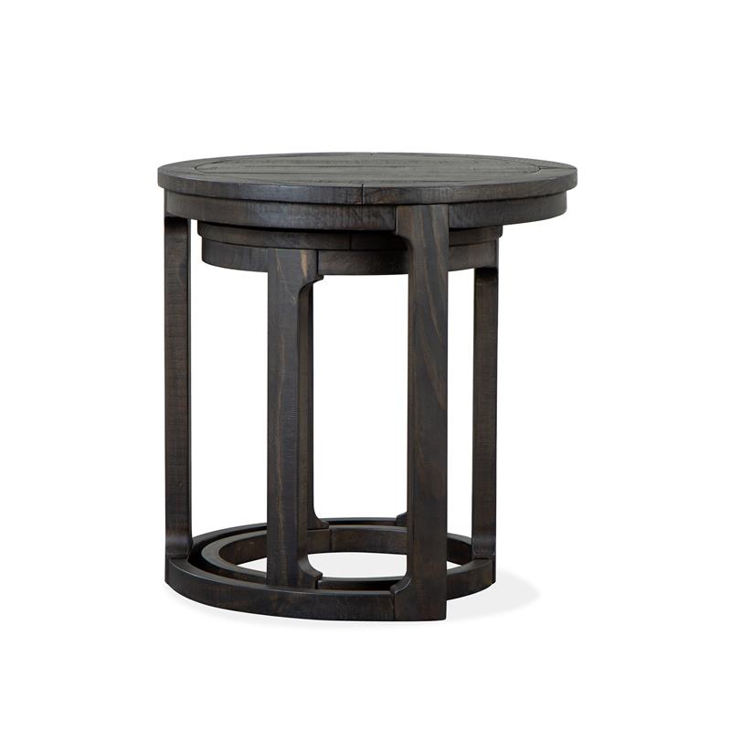 Bowery Hill Round Solid Pine Wood Nesting End Table Set in Peppercorn