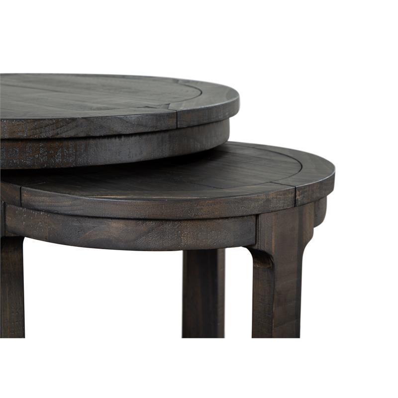 Bowery Hill Round Solid Pine Wood Nesting End Table Set in Peppercorn