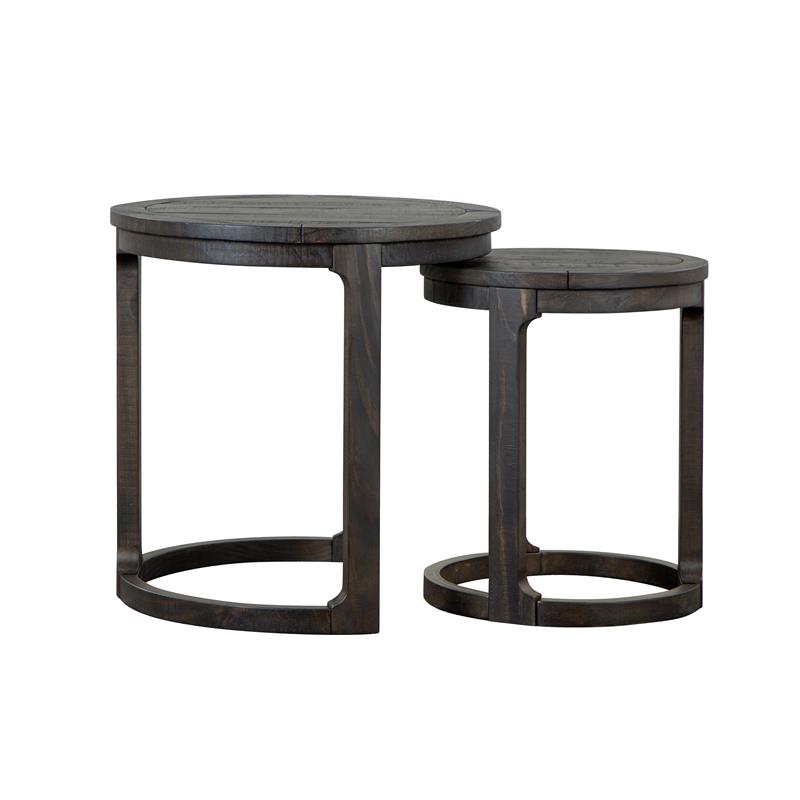 Bowery Hill Round Solid Pine Wood Nesting End Table Set in Peppercorn