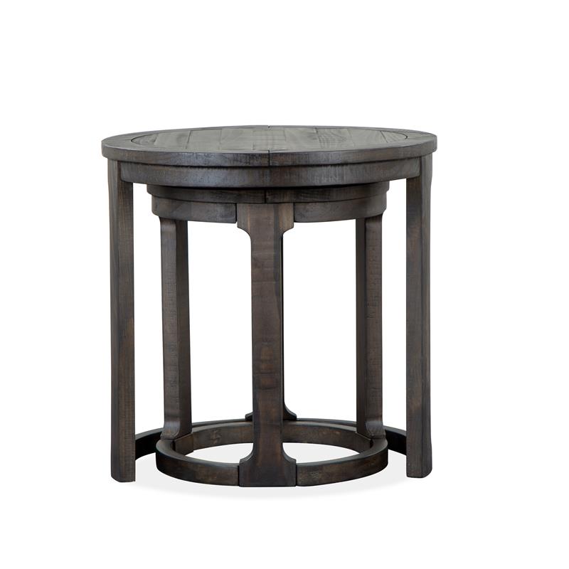 Bowery Hill Round Solid Pine Wood Nesting End Table Set in Peppercorn
