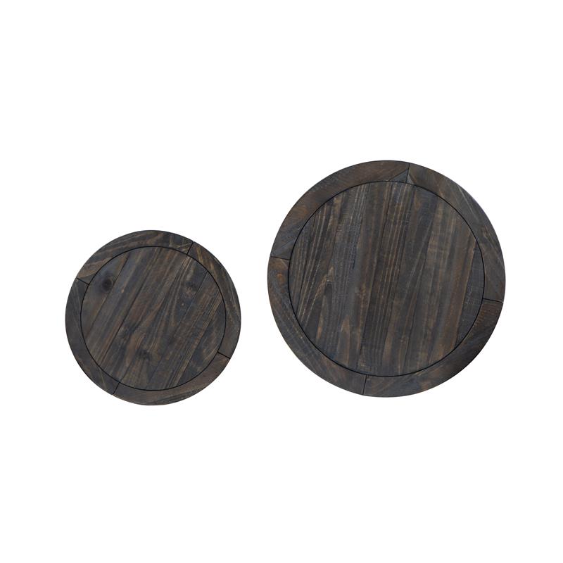 Bowery Hill Round Solid Pine Wood Nesting End Table Set in Peppercorn