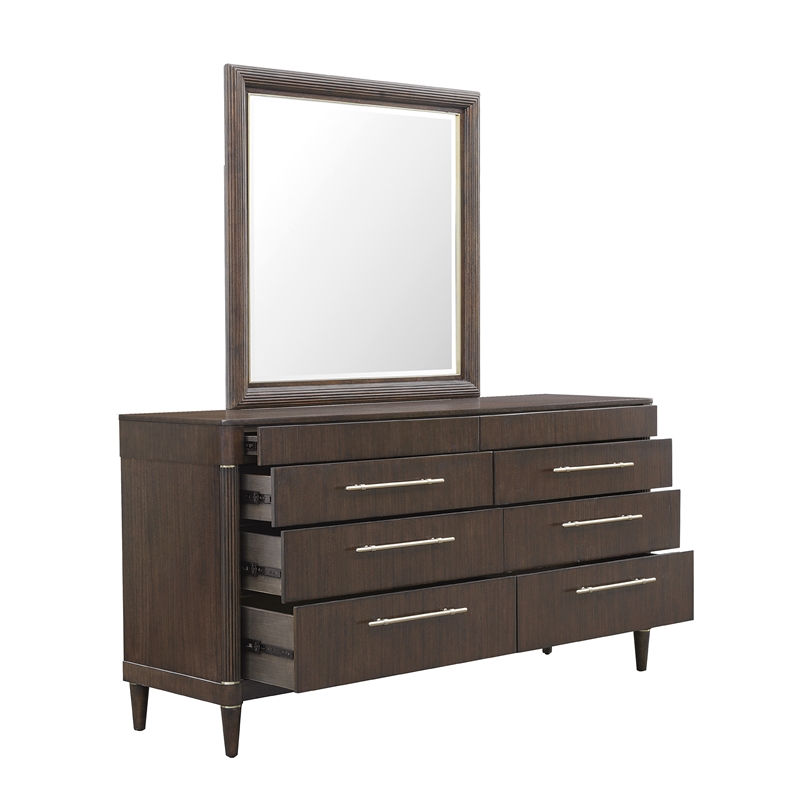 Bowery Hill Dresser Mirror in Piano Brown with Reeded Wood Frame