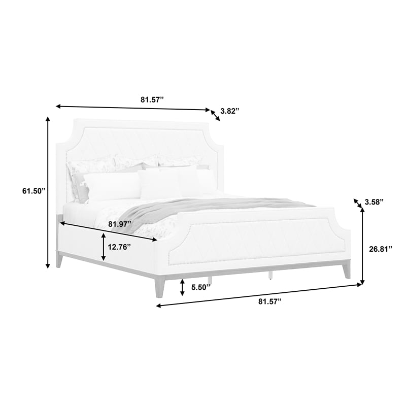Bowery Hill King Upholstered Bed in White Cloud Fabric with Nailhead