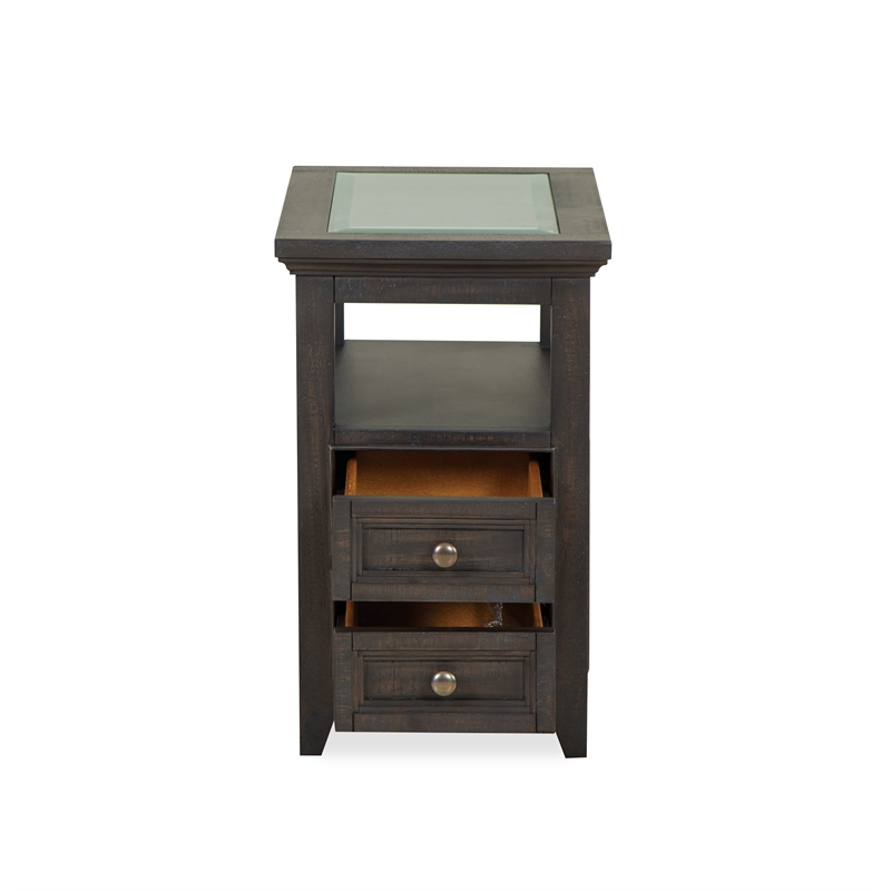 Bowery Hill Chairside End Table with Glass Top and 2 Drawers in Graphite