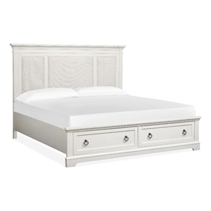 Bowery Hill Queen Upholstered Panel Storage Bed in Whisper White