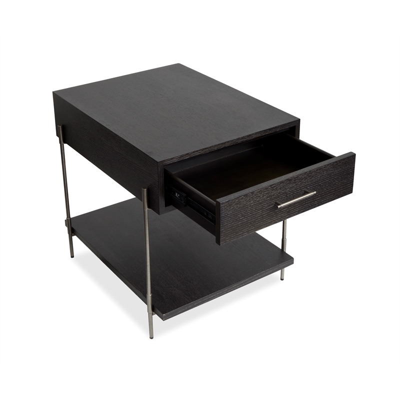Bowery Hill Rectangular End Table with Drawer in Dark Briarsmoke