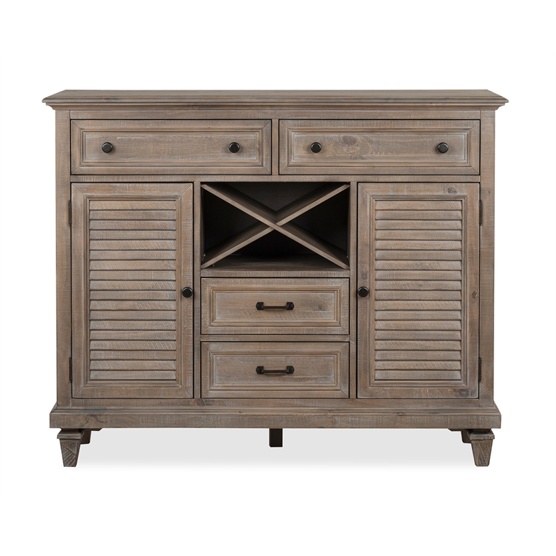 Bowery Hill Server with Wine Storage and Drawers in Dovetail Grey