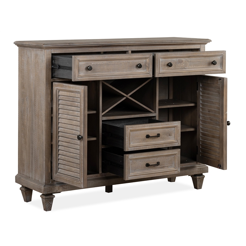 Bowery Hill Server with Wine Storage and Drawers in Dovetail Grey