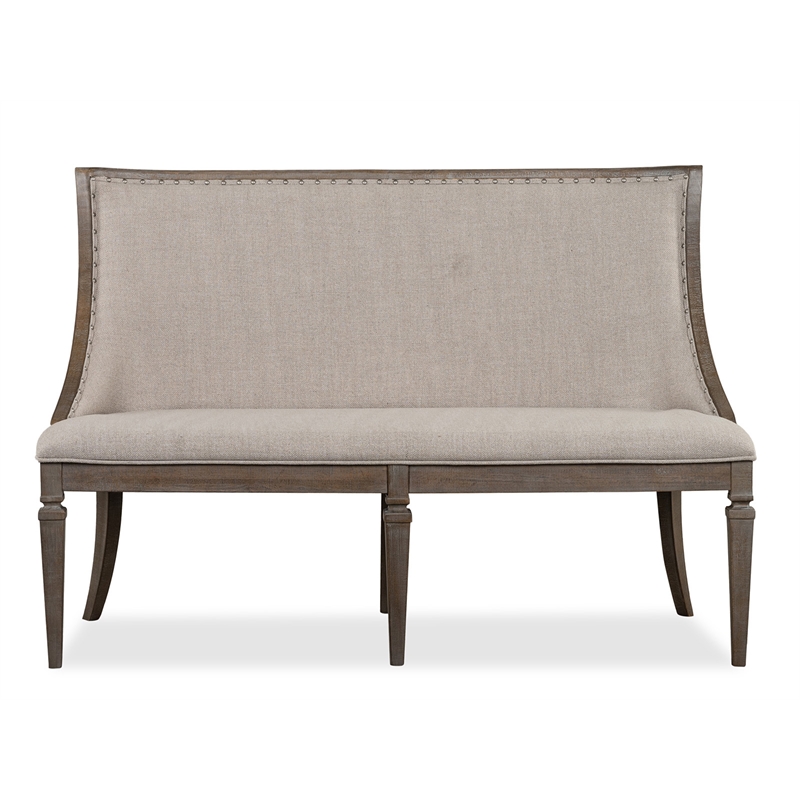 Bowery Hill Upholstered Bench with Nailhead Trim in Dovetail Grey