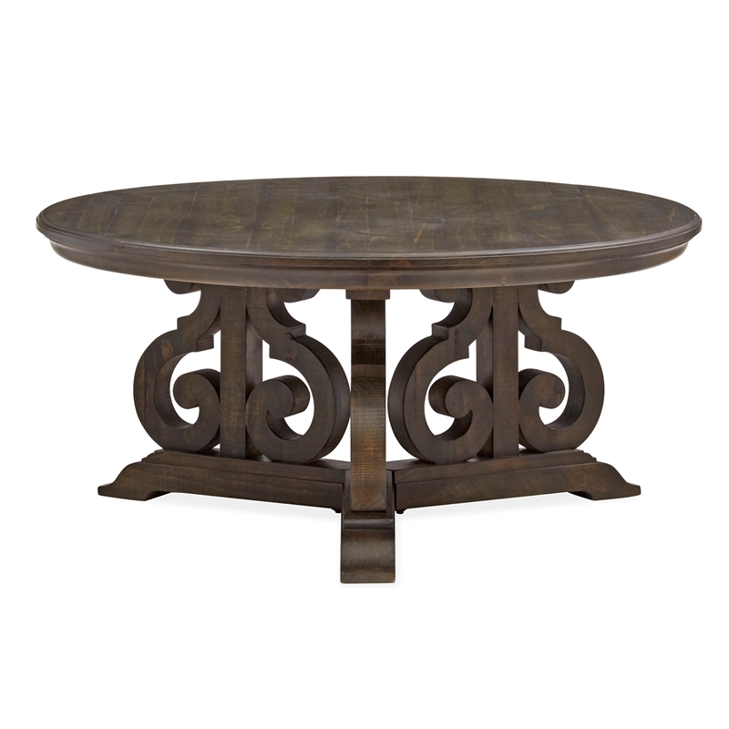 Bowery Hill Round Cocktail Table in Peppercorn with Pine Solids