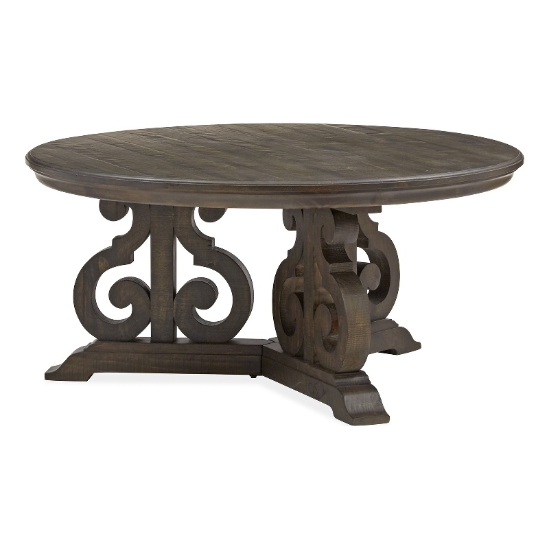 Bowery Hill Round Cocktail Table in Peppercorn with Pine Solids