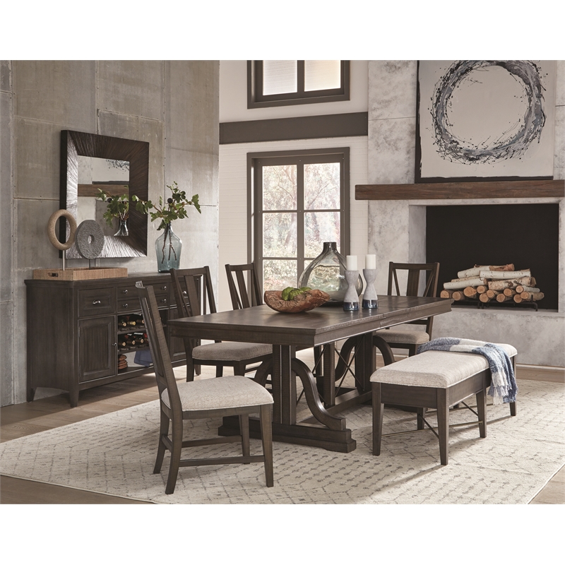Bowery Hill Graphite Buffet With Felt Lined Drawers and Wine Rack