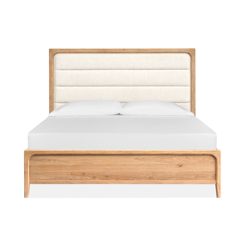 Bowery Hill King Panel Bed With Upholstered Headboard in Butternut