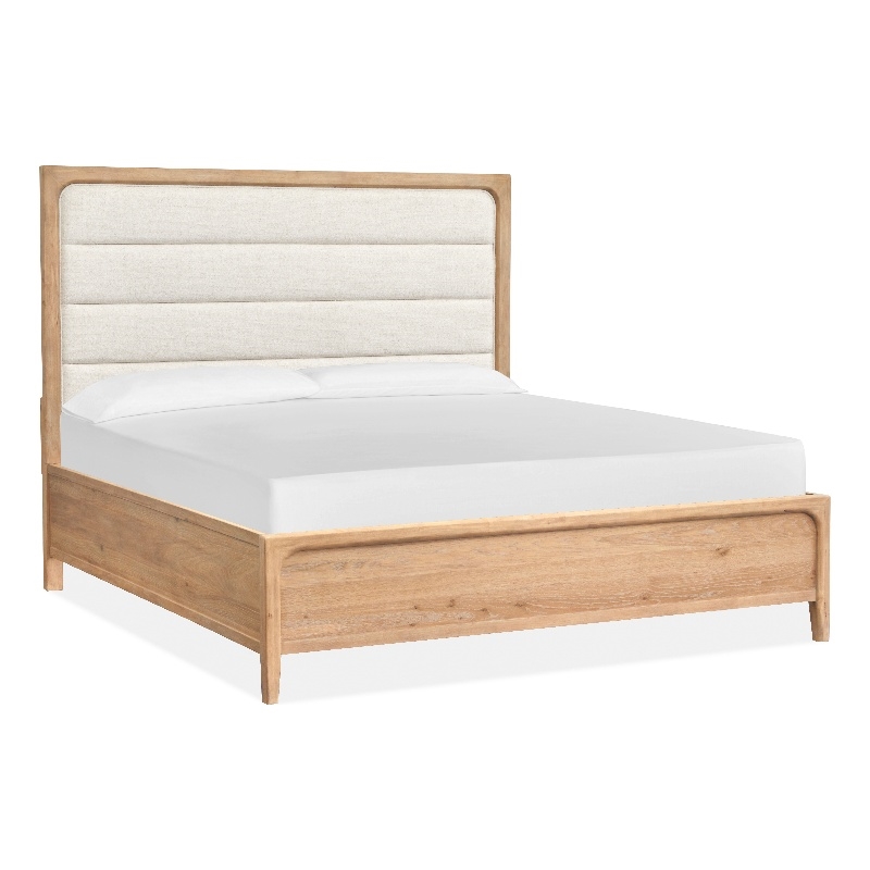 Bowery Hill King Panel Bed With Upholstered Headboard in Butternut