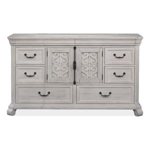 Bowery Hill Alabaster 8-Drawer Dresser With Flip Panel Doors