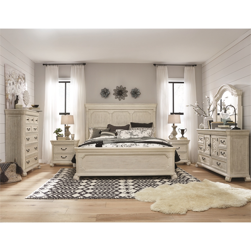 Bowery Hill California King Panel Bed in Alabaster With Bolt On Rails