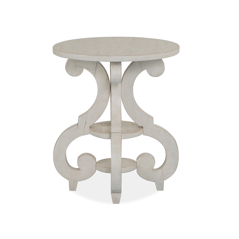 Bowery Hill Alabaster Round Accent Table With 2 Fixed Wood Shelves