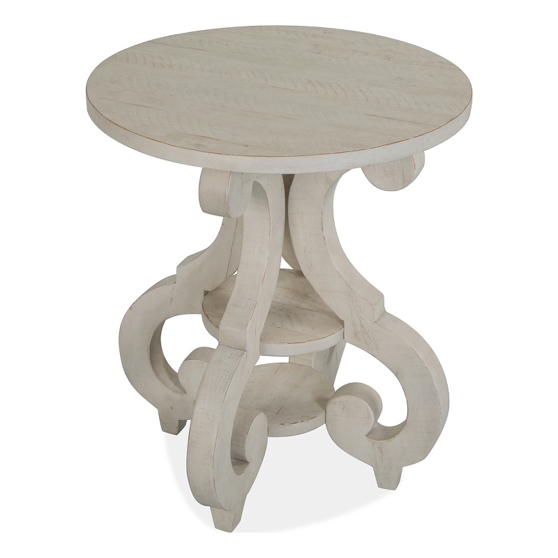 Bowery Hill Alabaster Round Accent Table With 2 Fixed Wood Shelves