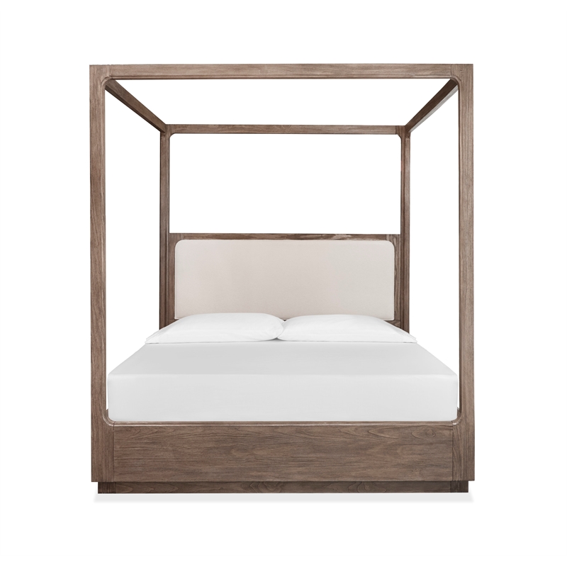 Bowery Hill Contemporary Queen Upholstered Poster Bed in Dark Umber