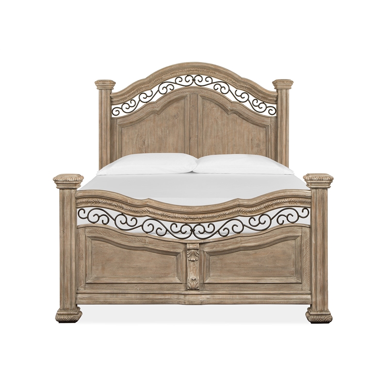 Bowery Hill Contemporary Queen Panel Bed in Fawn With Metal Decoration