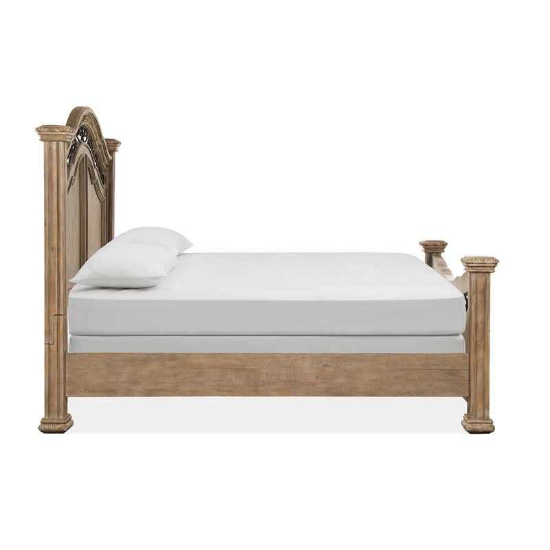 Bowery Hill Contemporary Queen Panel Bed in Fawn With Metal Decoration