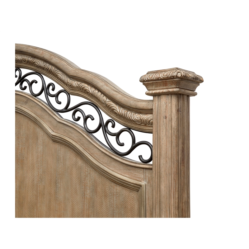 Bowery Hill Contemporary Queen Panel Bed in Fawn With Metal Decoration