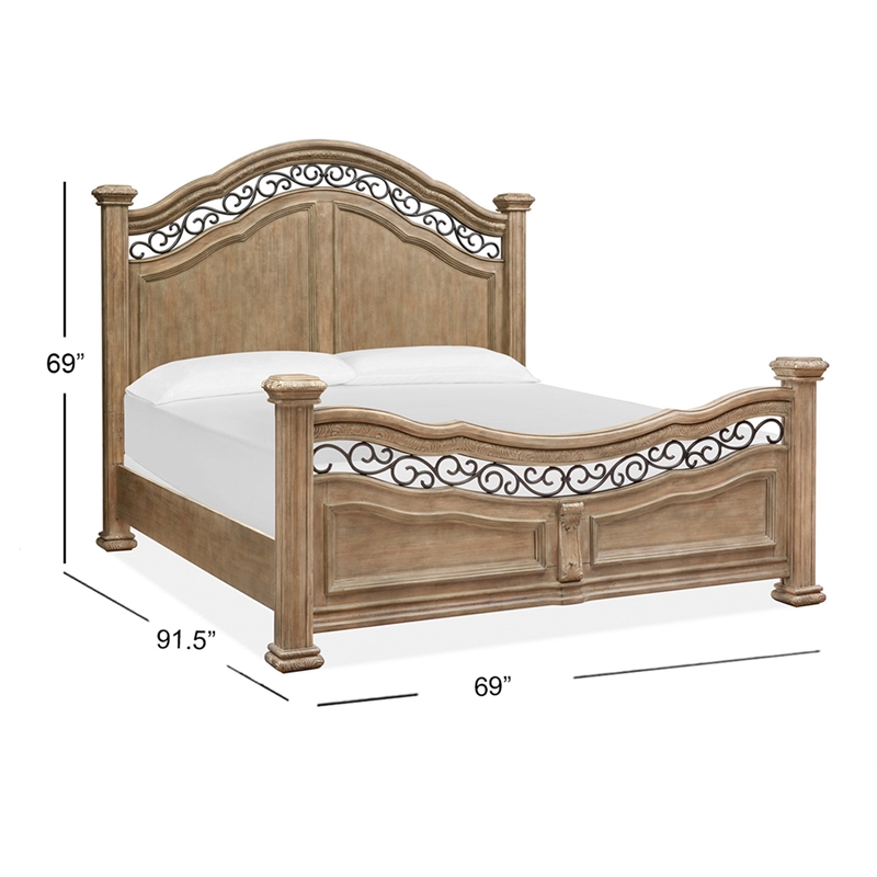 Bowery Hill Contemporary Queen Panel Bed in Fawn With Metal Decoration
