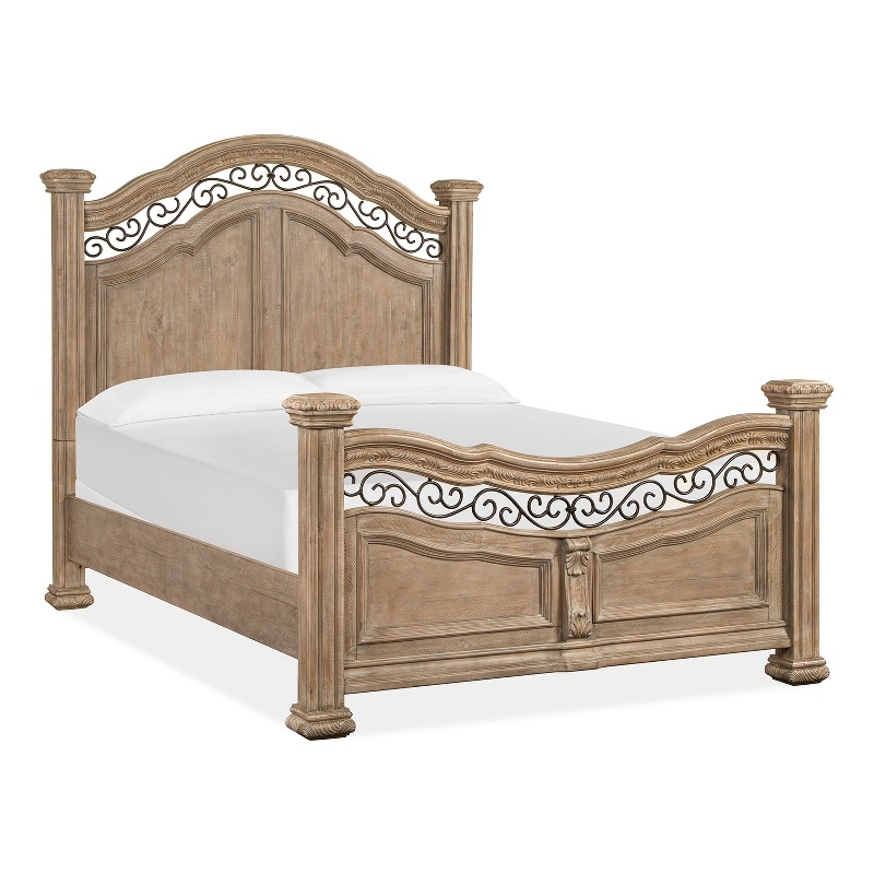 Bowery Hill Contemporary Queen Panel Bed in Fawn With Metal Decoration