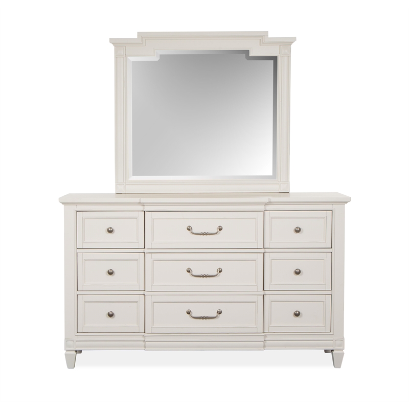Bowery Hill Egg Shell White Dresser With Landscape Mirror and Bail Pulls