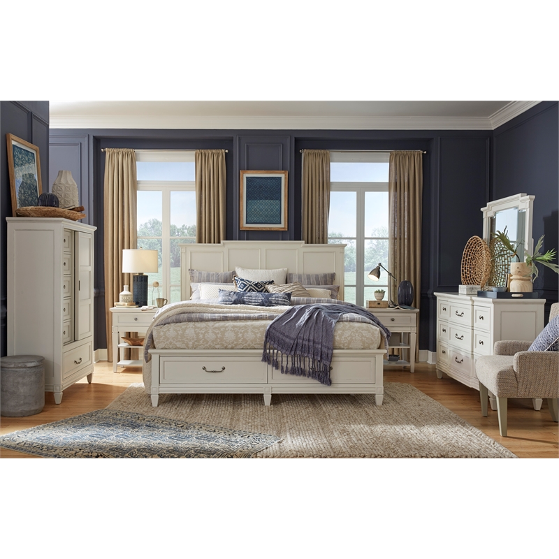 Bowery Hill Egg Shell White Dresser With Landscape Mirror and Bail Pulls