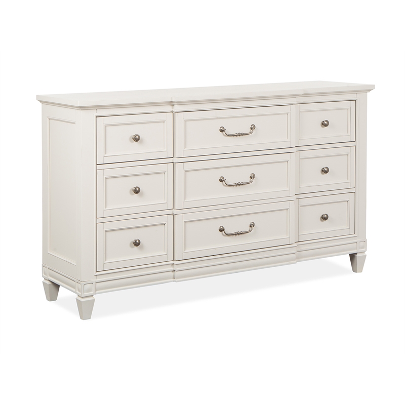 Bowery Hill Egg Shell White Dresser With Landscape Mirror and Bail Pulls