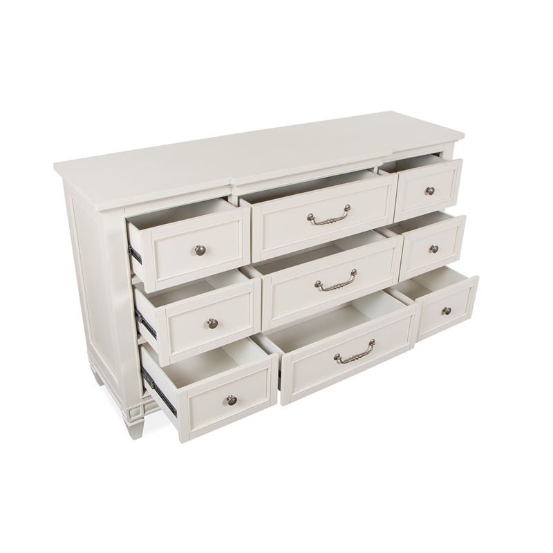 Bowery Hill Egg Shell White Dresser With Landscape Mirror and Bail Pulls