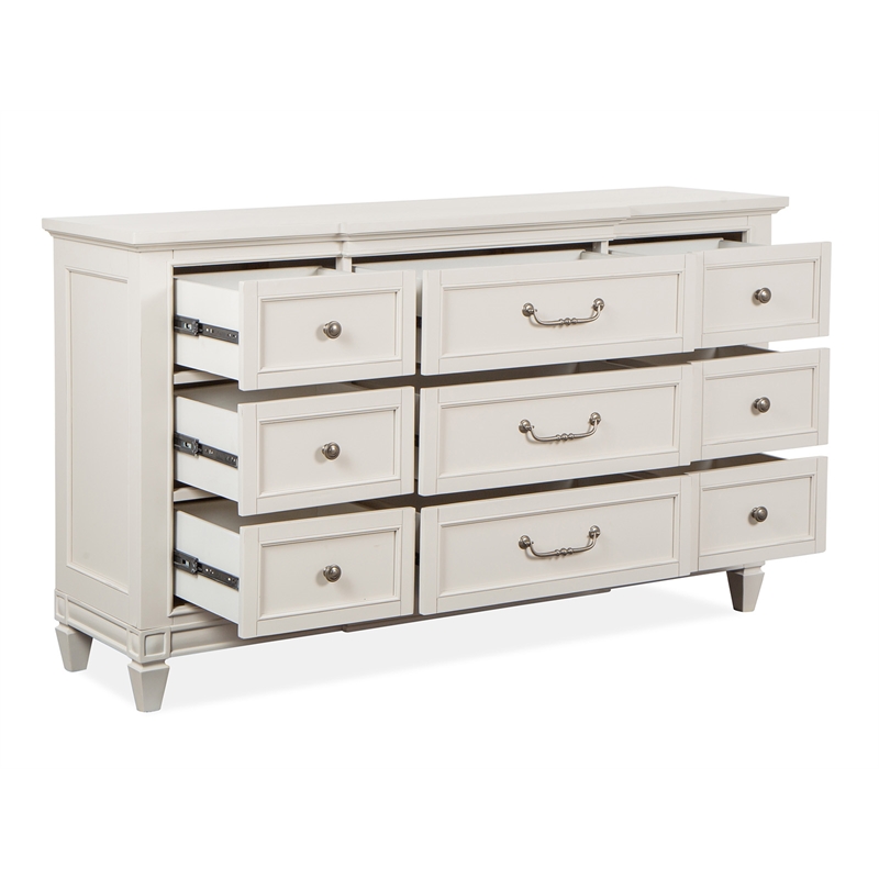 Bowery Hill 9-Drawer Dresser in Egg Shell White With Breakfront Shaping
