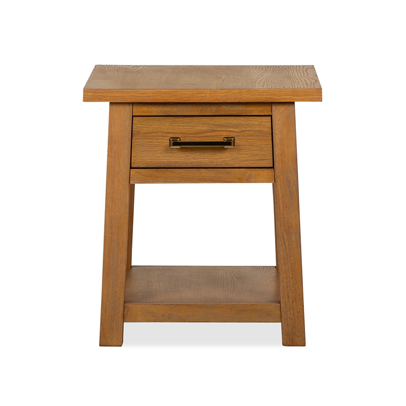 Bowery Hill Belgian Wheat Drawer End Table With Fixed Wood Shelf
