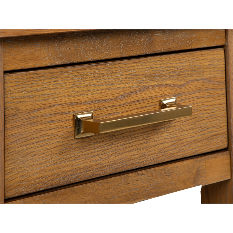 Bowery Hill Belgian Wheat Drawer End Table With Fixed Wood Shelf