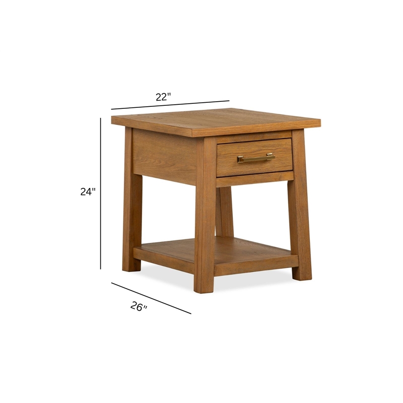 Bowery Hill Belgian Wheat Drawer End Table With Fixed Wood Shelf
