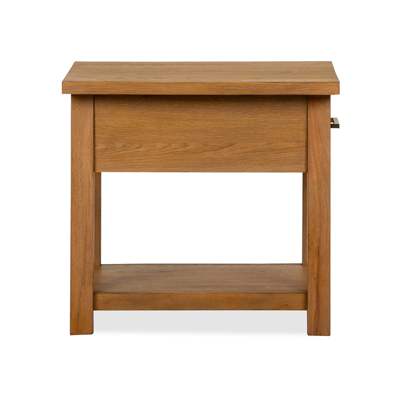 Bowery Hill Belgian Wheat Drawer End Table With Fixed Wood Shelf