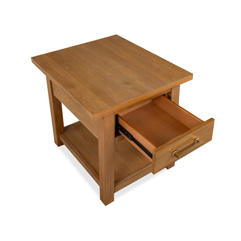 Bowery Hill Belgian Wheat Drawer End Table With Fixed Wood Shelf