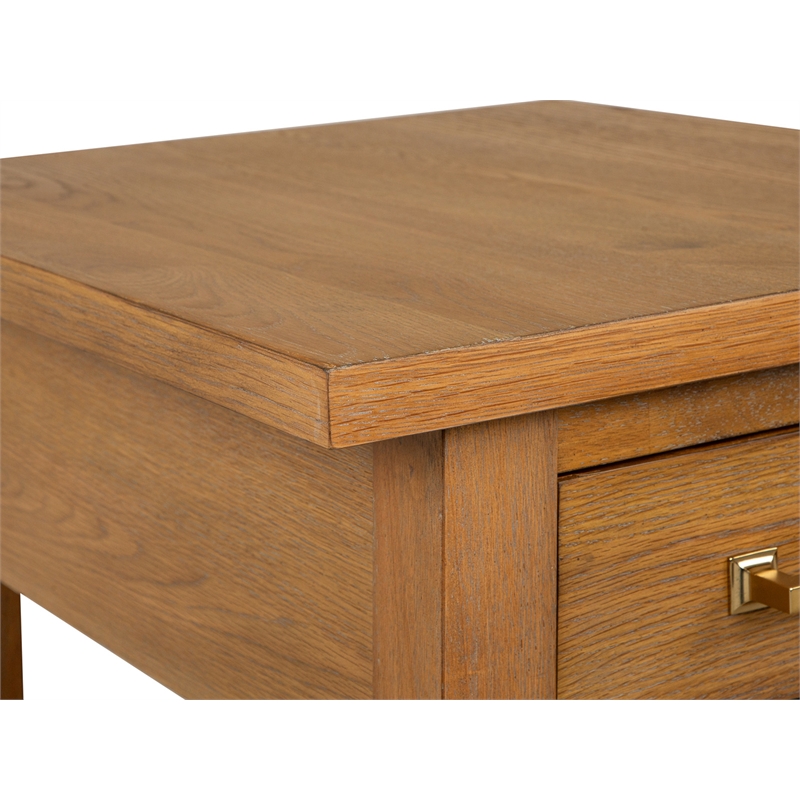 Bowery Hill Belgian Wheat Drawer End Table With Fixed Wood Shelf