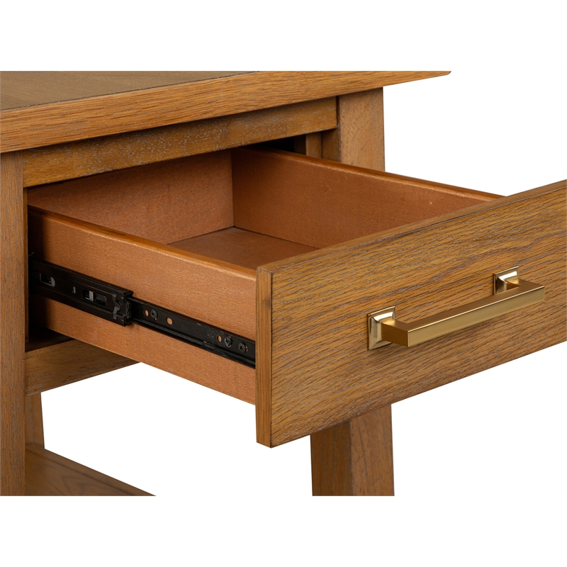 Bowery Hill Belgian Wheat Drawer End Table With Fixed Wood Shelf