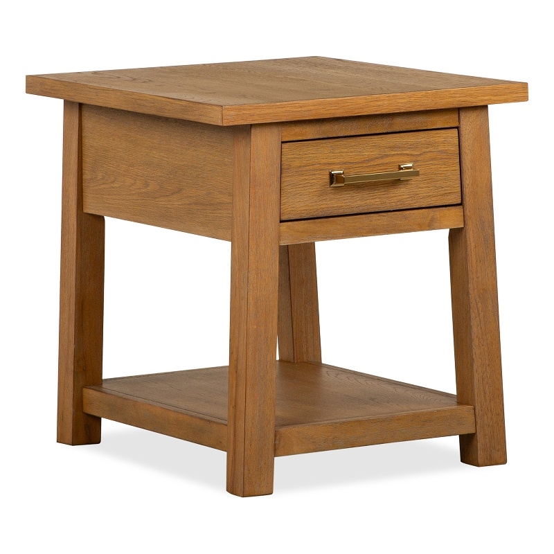 Bowery Hill Belgian Wheat Drawer End Table With Fixed Wood Shelf